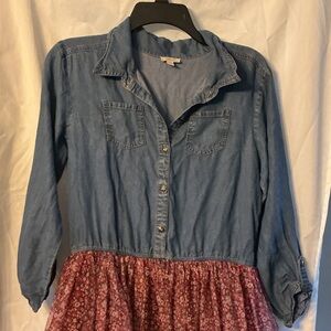 Denim and Floral Kids Casual Dress